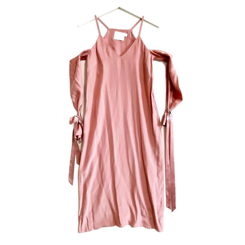 ASOS silk satin cold shoulder midi dress in rose pink, Size 0